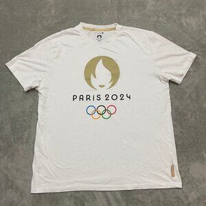 Official Paris 2024 Olympics Flame Logo T-Shirt Size 2XL White Tee